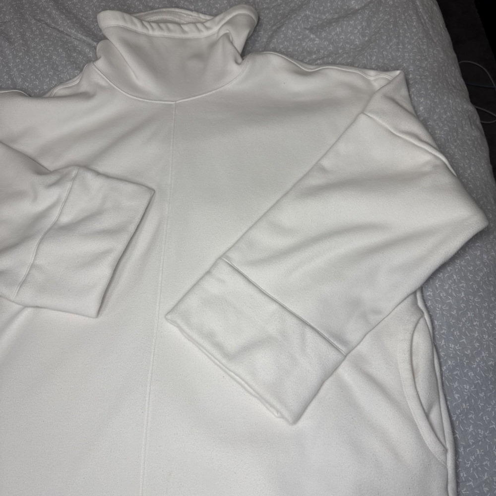 Athleta White Fleece Mock Neck Top XL Oversized Cozy Quiet Luxury Athleisure - Picture 2 of 14